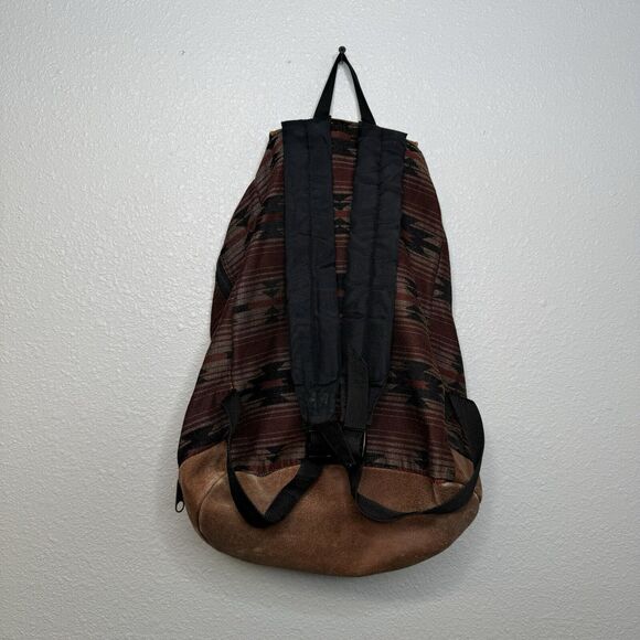 Rare Vintage 90s Jansport Made in USA Leather Bottom Backpack Aztec Tribal Print - Picture 5 of 5